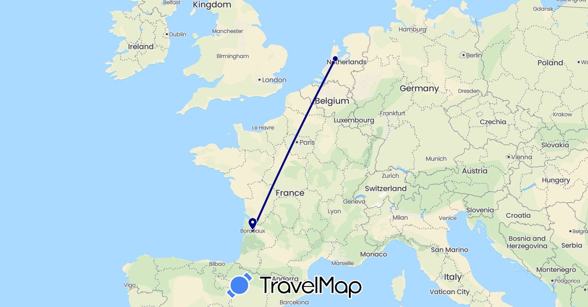 TravelMap itinerary: driving in France, Netherlands (Europe)